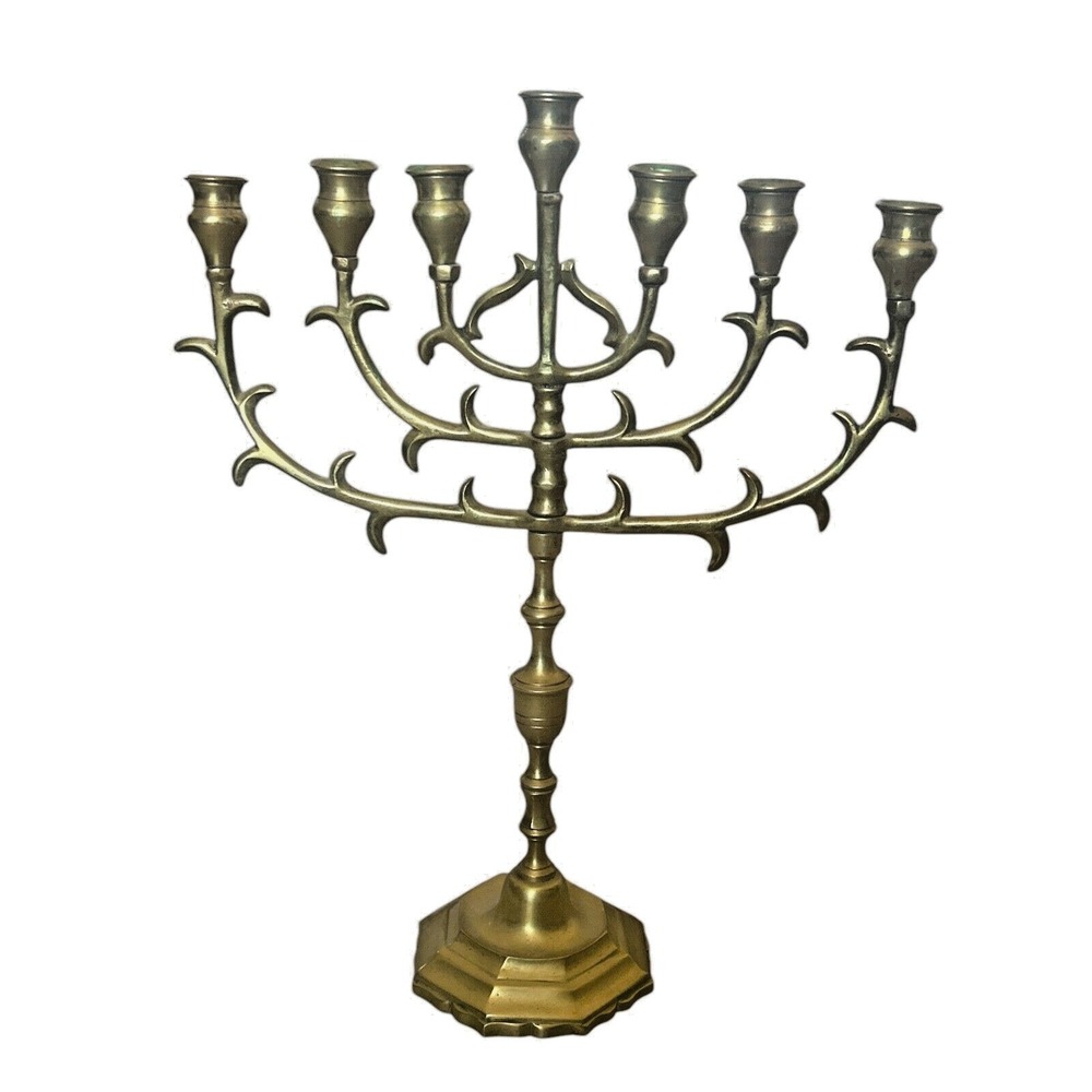 Temple Menorah - 15 Inch Height  7‎ Branches Brass Jerusalem Menorah